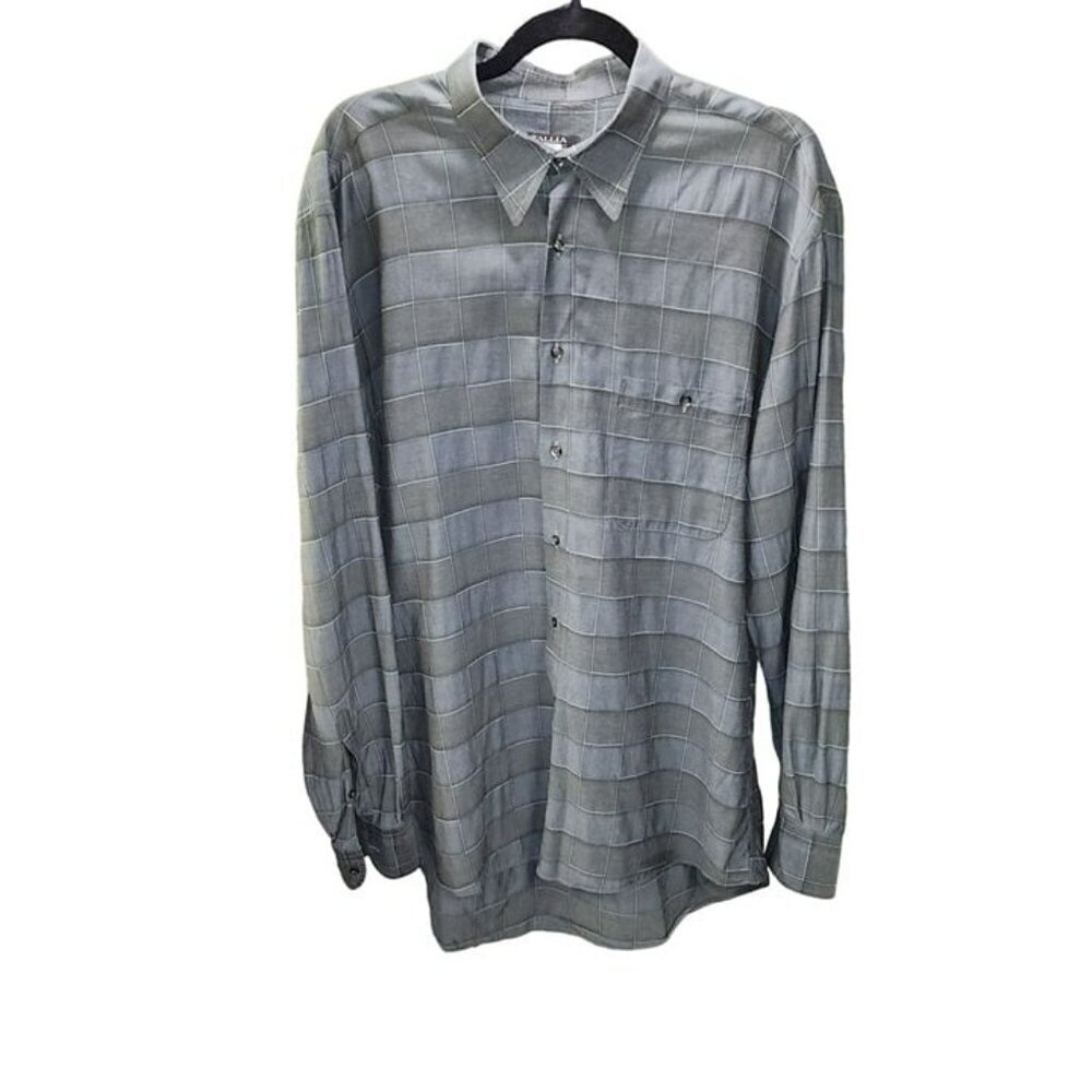 TALLIA Mens Long Sleeve Button Up Shirt Gray‎ Plaid Size L Made in Italy